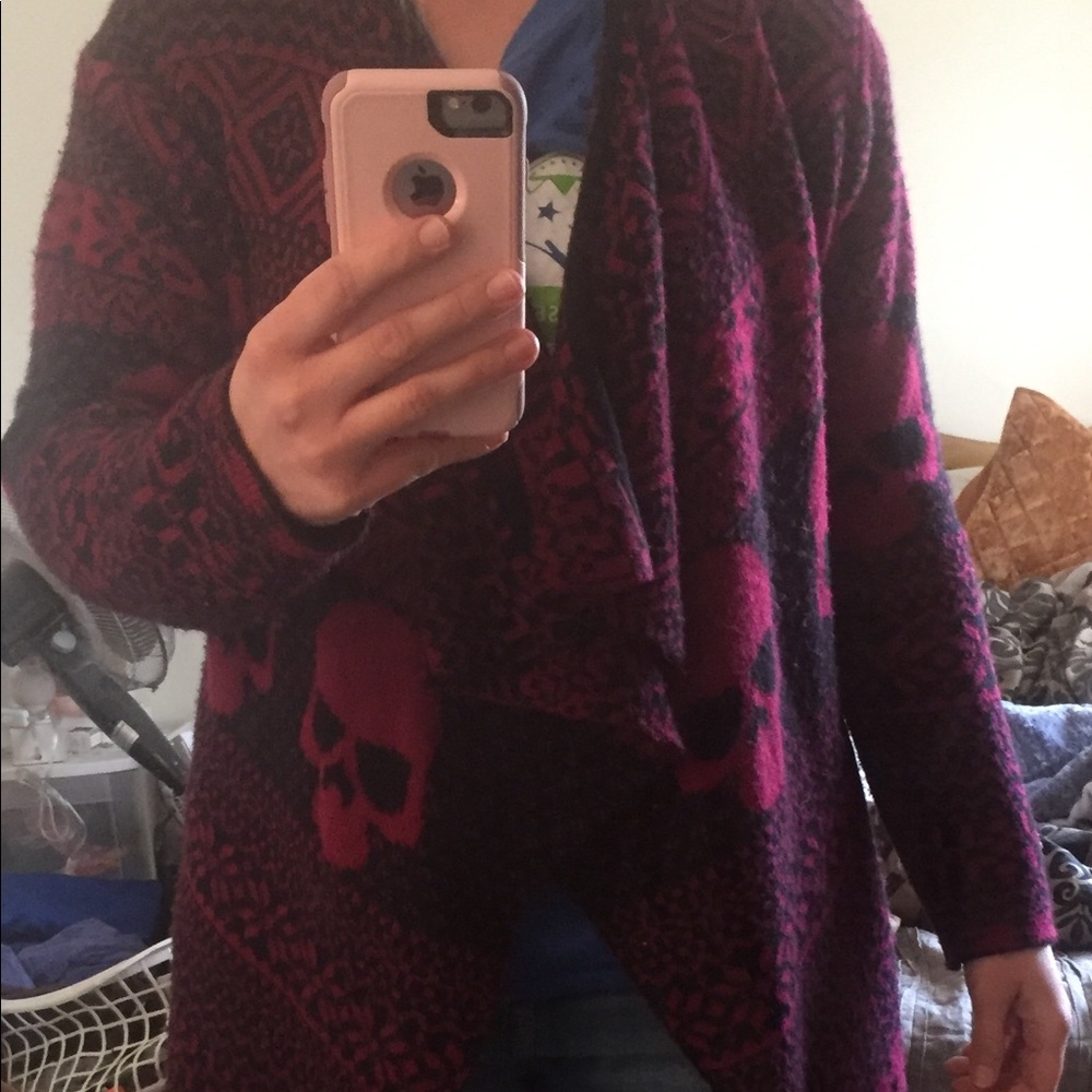 COPY - Burgundy and black skull sweater cardigan